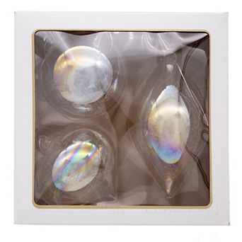Kurt Adler Clear Iridescent Christmas Ornaments 3 pc Set
