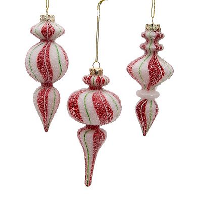 Kurt Adler Flocked Red & White Finial Christmas Ornaments 3-piece Set