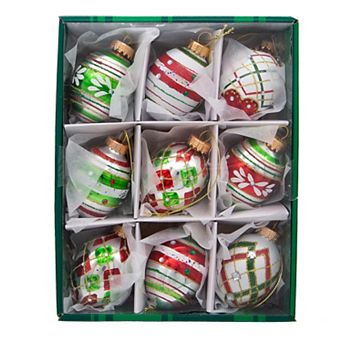 Kurt Adler Red & Green Decorated Egg Christmas Ornaments 9 pc Set