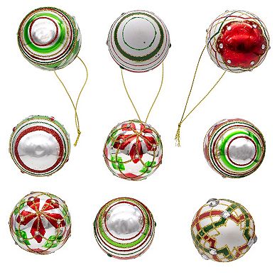 Kurt Adler Red & Green Decorated Egg Christmas Ornaments 9-piece Set