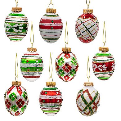Kurt Adler Red & Green Decorated Egg Christmas Ornaments 9-piece Set