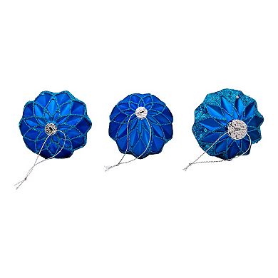 Kurt Adler Glittered & Sequin Blue Christmas Ornaments 3-piece Set