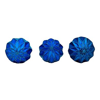 Kurt Adler Glittered & Sequin Blue Christmas Ornaments 3-piece Set