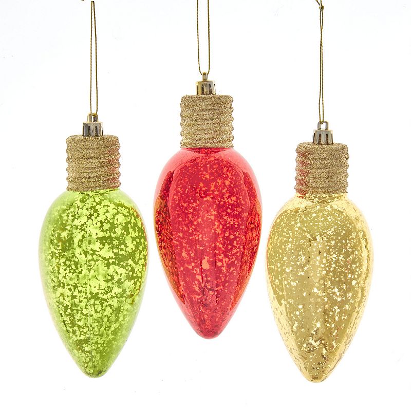 Red Yellow Green Light Bulb Christmas Ornament 3-piece Set, Multicolor