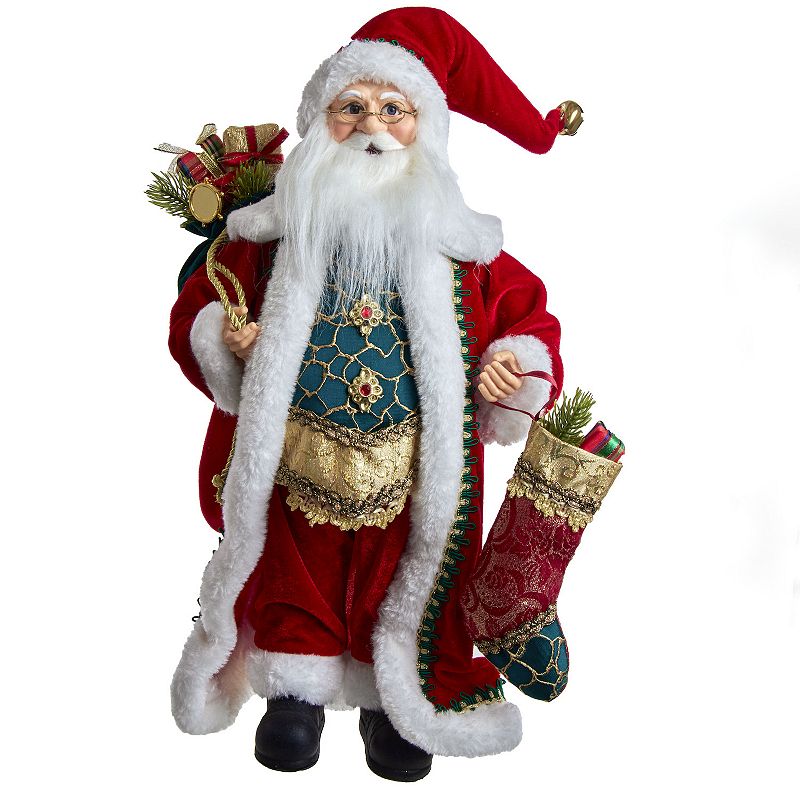 Kringle Klaus Fancy Santa & Stocking Christmas Floor Decor, Red
