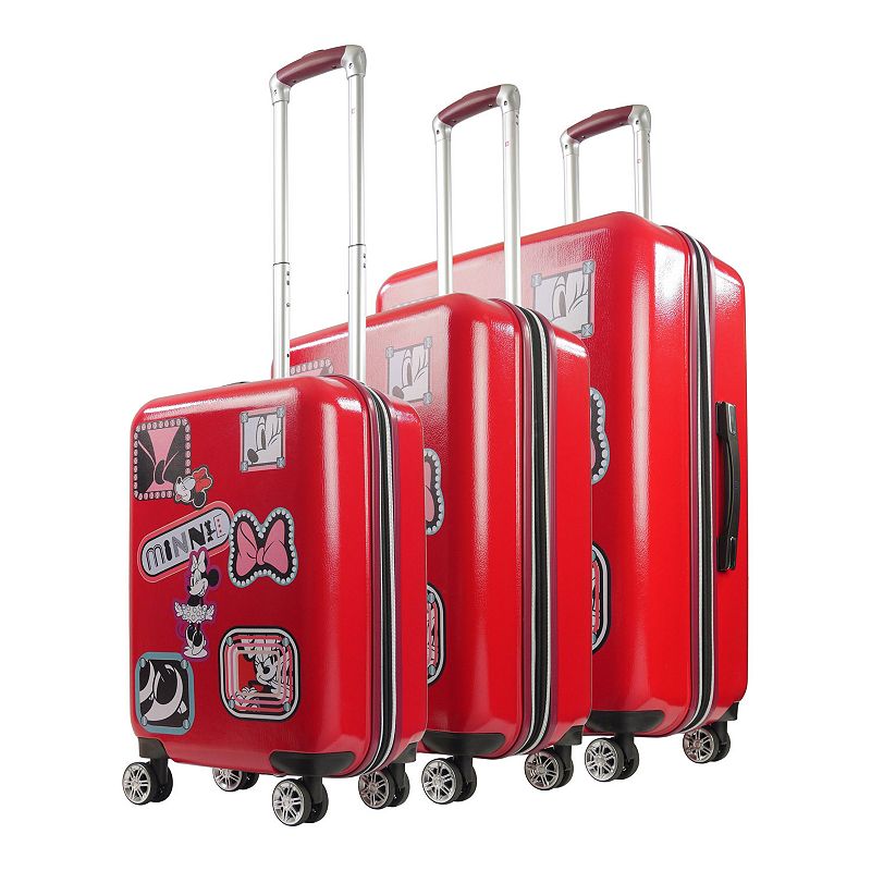 ful Disneys Minnie Mouse Patch 3-Piece Hardside Spinner Luggage Set, Red, 