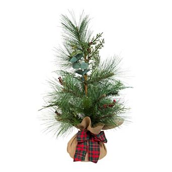 2-ft. Plaid Ribbon Artificial Christmas Tree Floor Decor