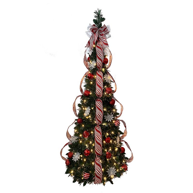 5-ft. Pre-Lit Red & Collapsible Deco Artificial Christmas Tree, Green
