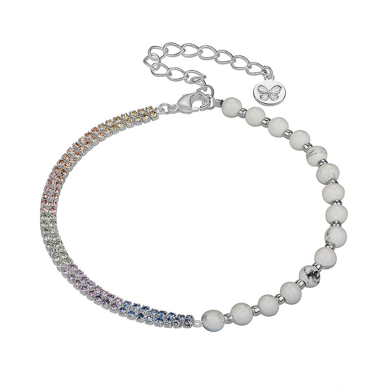 Brilliance Fine Silver Plated Crystal & Gemstone Bead Bracelet, Womens, S