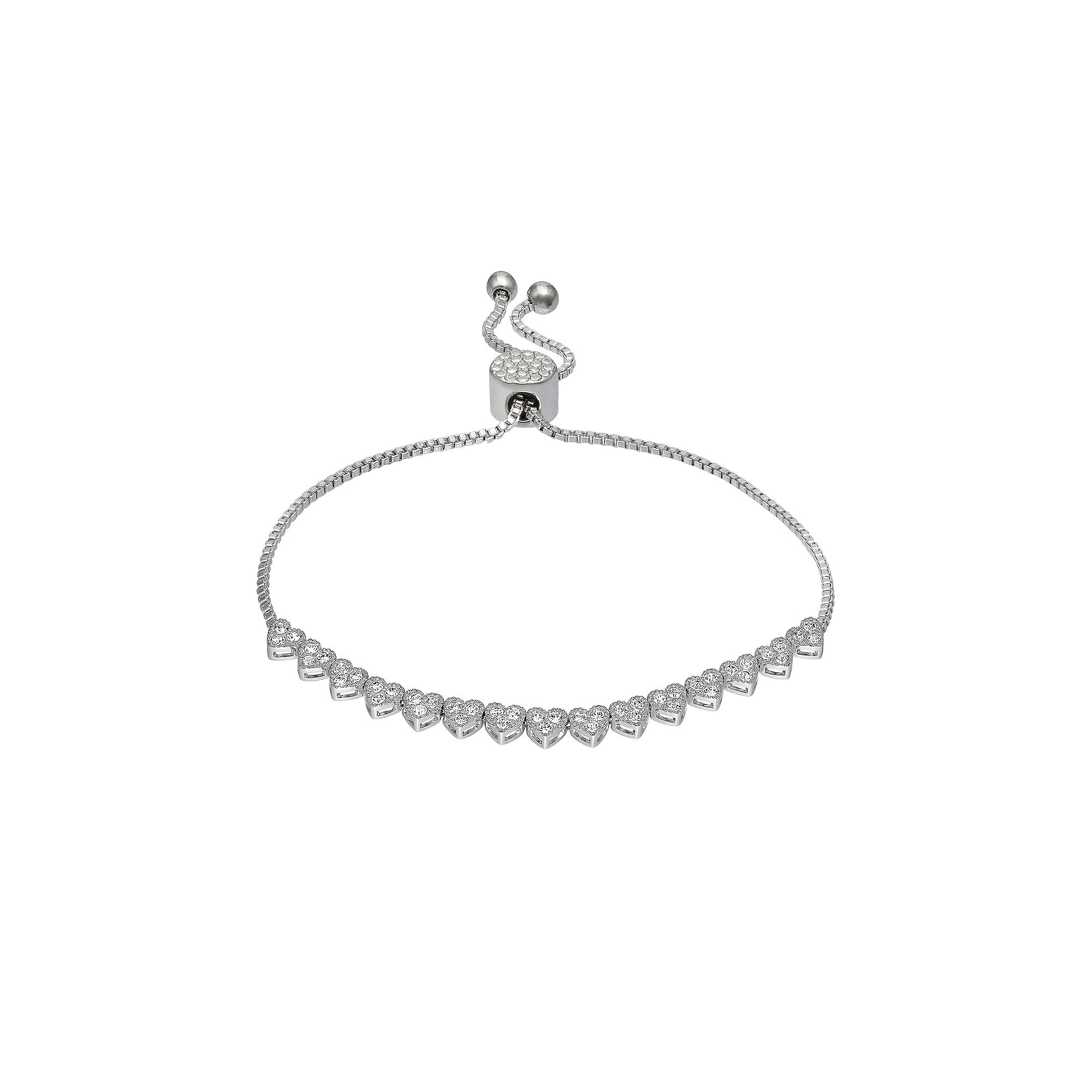 Brilliance Crystal Heart Adjustable Bracelet, Womens, Size: 7/8, Silver