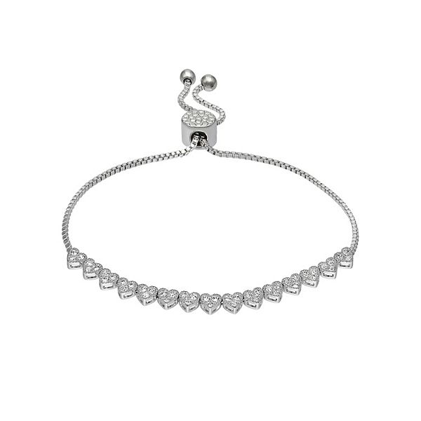 Brilliance Crystal Heart Adjustable Bracelet - Silver Tone Clear