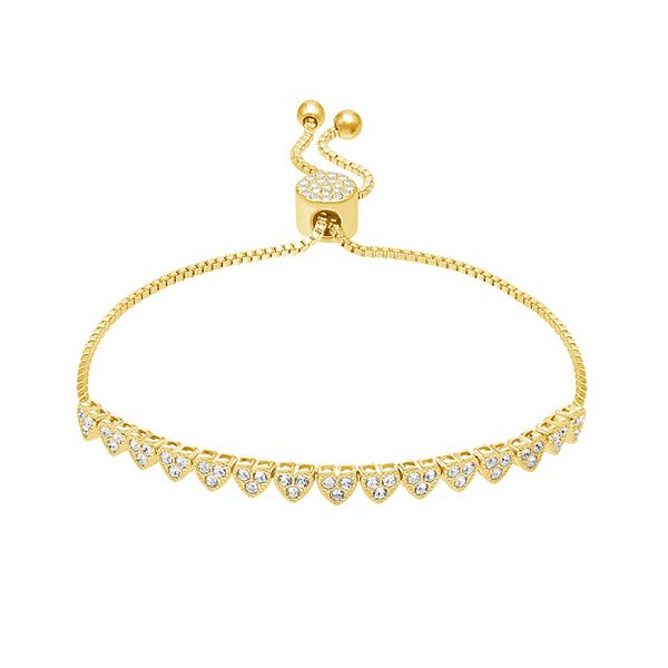 Brilliance Crystal Heart Adjustable Bracelet - Yellow Gold Tone Clear