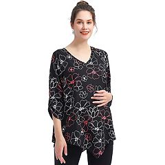 Buy Ecavus 3PCS Women's Maternity Nursing Tops Short & Long Sleeve Side  Ruched Breastfeeding Shirt, Black/Brown/Orange Pink, Medium at