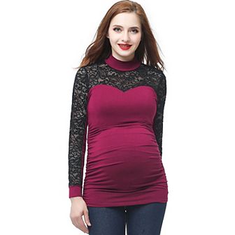 Maternity Pokkori Mockneck Lace Panel Top