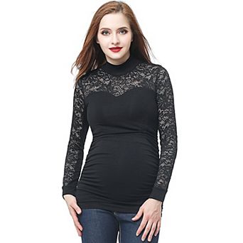 Maternity Pokkori Mockneck Lace Panel Top