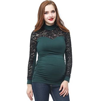 Maternity Pokkori Mockneck Lace Panel Top