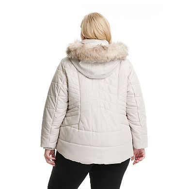 Plus Size d.e.t.a.i.l.s Faux-Fur Hood Quilted Jacket