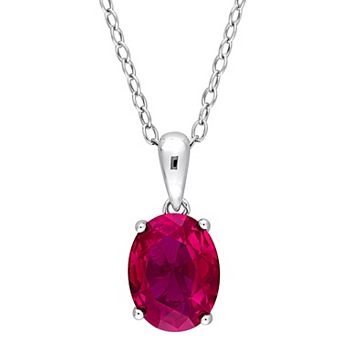Stella Grace Sterling Silver & Gemstone Oval Stud Pendant Necklace