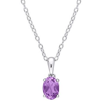 Stella Grace Sterling Silver & Gemstone Oval Stud Pendant Necklace