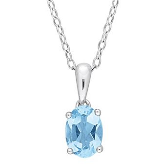 Stella Grace Sterling Silver & Gemstone Oval Stud Pendant Necklace