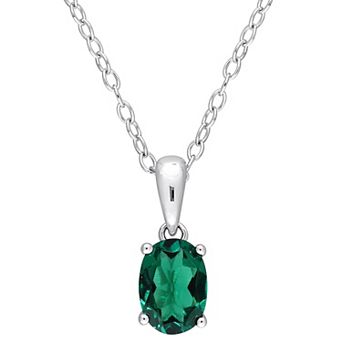 Stella Grace Sterling Silver & Gemstone Oval Stud Pendant Necklace