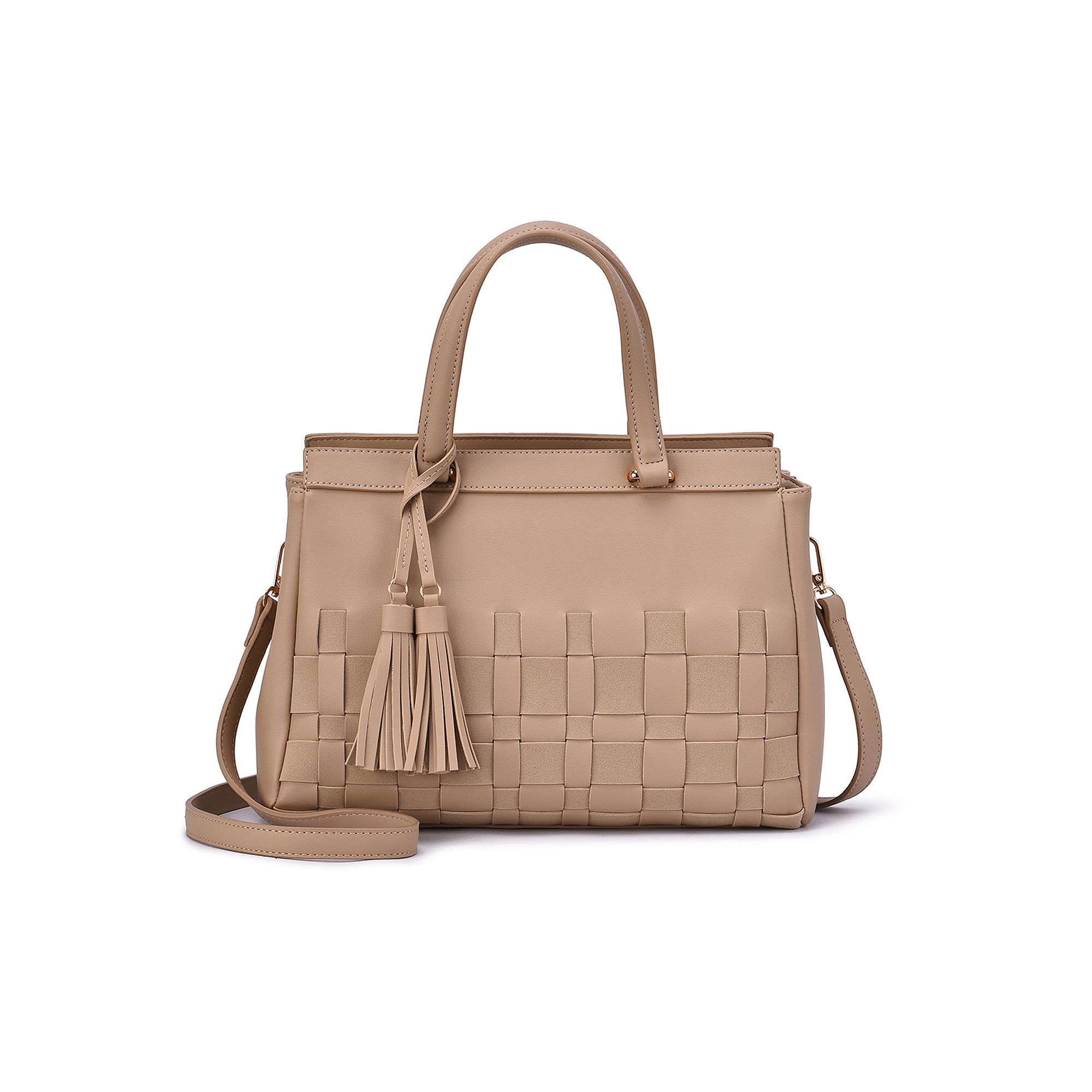 Mellow World Adia Woven Satchel Bag, Latte