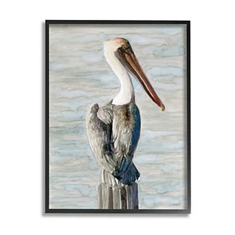 Stupell Home Decor Long Beak Pelican Coastal Waterfowl Bird Framed Wall Art