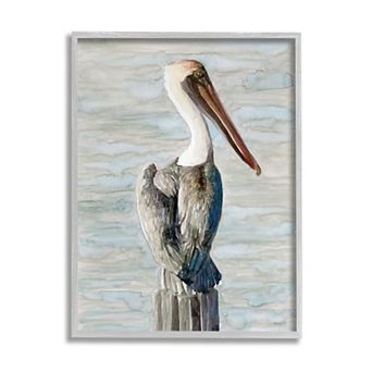 Stupell Home Decor Long Beak Pelican Coastal Waterfowl Bird Framed Wall Art