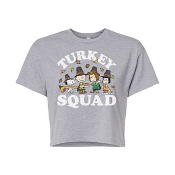 Juniors' Peanuts "Turkey Squad" Cropped Graphic Tee