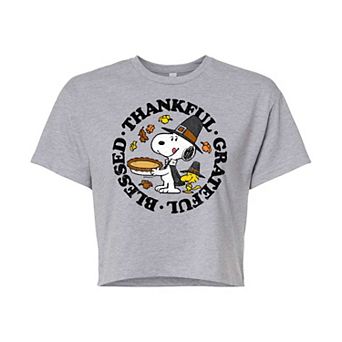 Juniors' Peanuts Grateful Cropped Graphic Tee