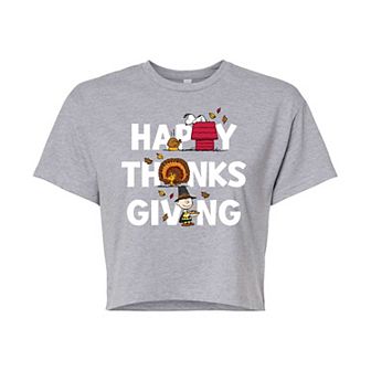 Juniors' Peanuts Thanks Cropped Graphic Tee
