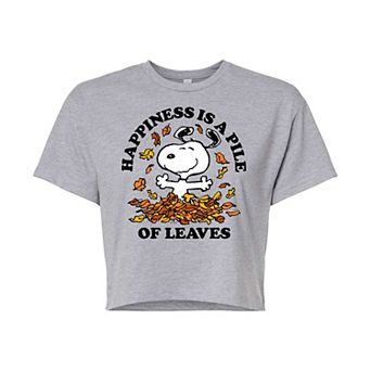Juniors' Peanuts Fall Leaves Cropped Graphic Tee