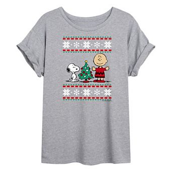 Juniors' Peanuts Christmas Oversized Graphic Tee