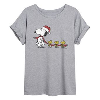 Juniors' Peanuts Holiday Pals Oversized Graphic Tee