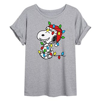 Juniors' Peanuts Snoopy Lights Oversized Graphic Tee