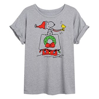 Juniors' Peanuts Holiday Oversized Graphic Tee