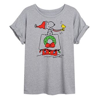 Juniors' Peanuts Holiday Oversized Graphic Tee
