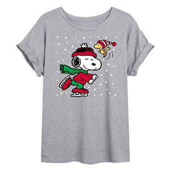 Juniors' Peanuts Skating Oversized Graphic Tee