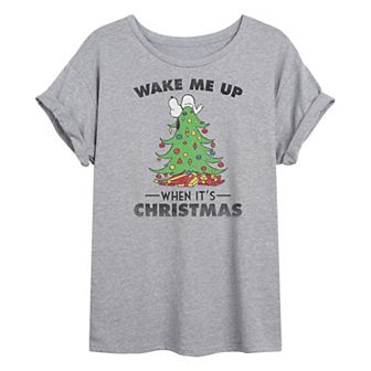 Juniors' Peanuts "When It's Christmas" Oversized Graphic Tee