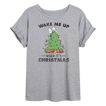 Juniors' Peanuts "When It's Christmas" Oversized Graphic Tee
