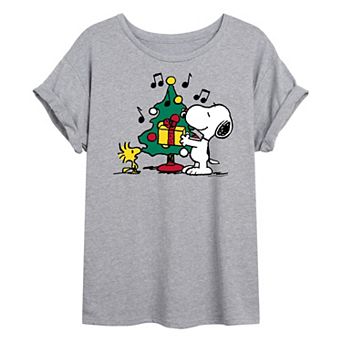 Juniors' Peanuts Christmas Oversized Graphic Tee