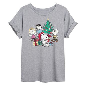 Juniors' Peanuts Christmas Oversized Graphic Tee