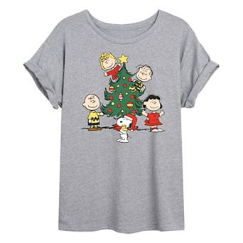 Juniors' Peanuts Christmas Oversized Graphic Tee
