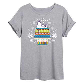 Juniors' Peanuts Winter House Oversized Graphic Tee
