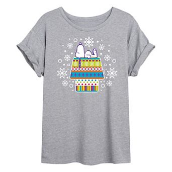 Juniors' Peanuts Winter House Oversized Graphic Tee