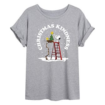 Juniors' Peanuts Christmas Oversized Graphic Tee