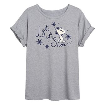 Juniors' Peanuts Let It Snow Oversized Graphic Tee
