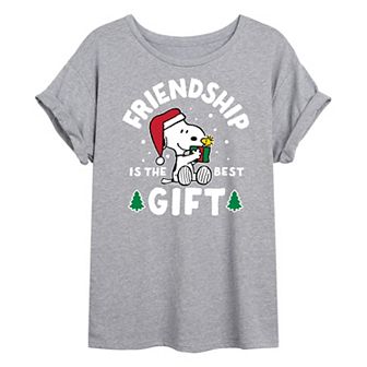 Juniors' Peanuts Christmas Friendship Oversized Tee