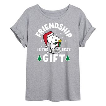 Juniors' Peanuts Christmas Friendship Oversized Tee