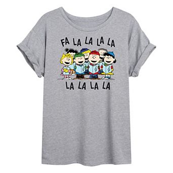 Juniors' Peanuts Christmas Fa La La Oversized Tee